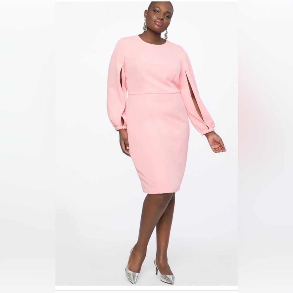 Elegant Eloquii Pink Split-Sleeve Sheath Dress